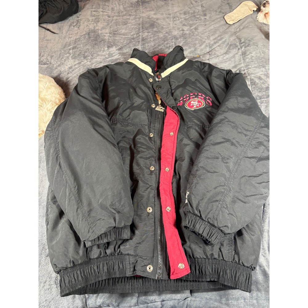 Vintage Starter NFL San Francisco 49ers Jacket Mens Large Black Red Puffer 90s‎